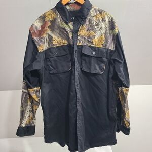 Men XL-Master Sportsman Camo Black Vented Shirt Button Up Heavy Duty Cotton